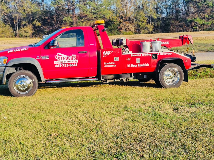 Chad Stevens Wrecker's red tow truck